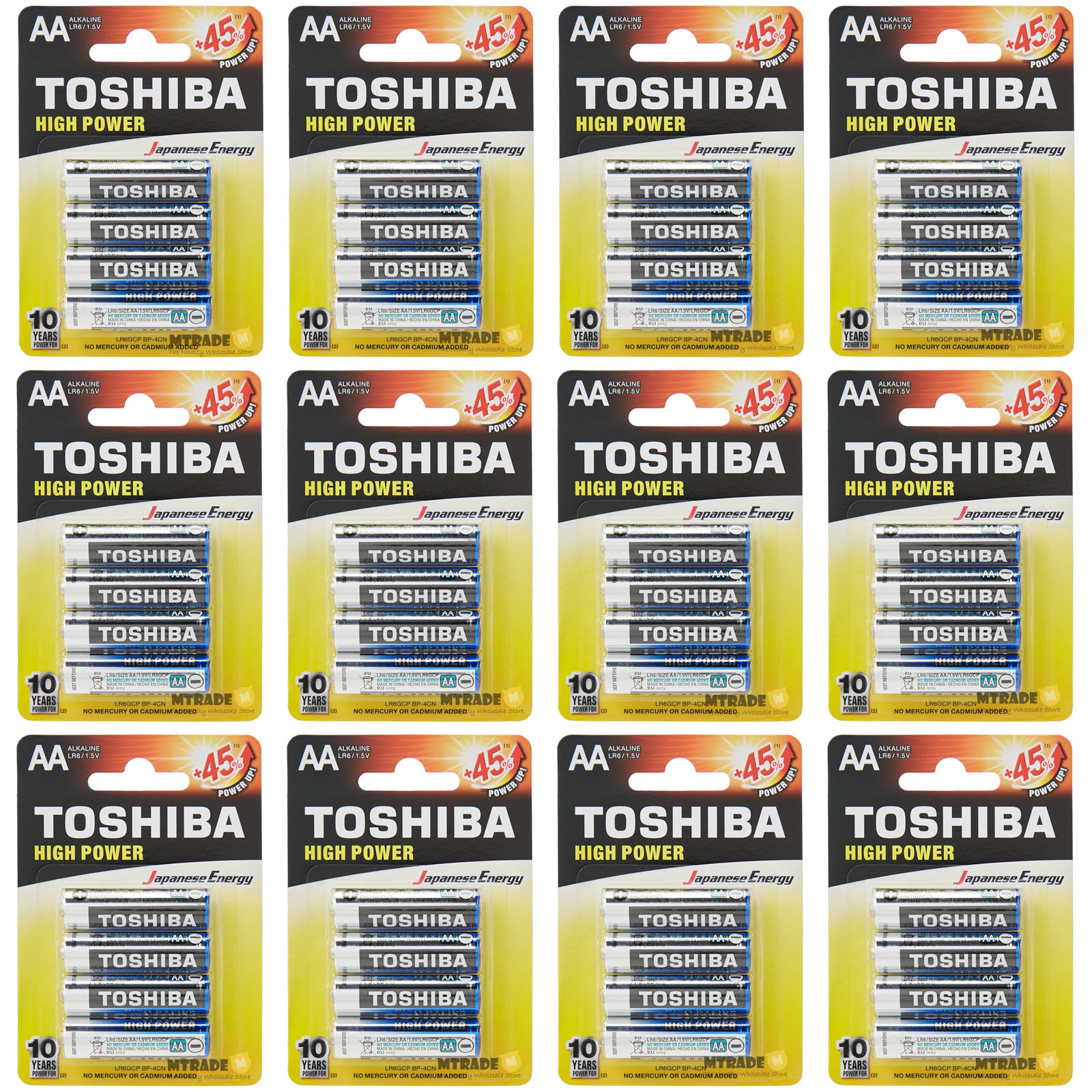 [Bulk 12 Packs] Toshiba Alkaline 1.5V AA 4 Pcs Pack MT