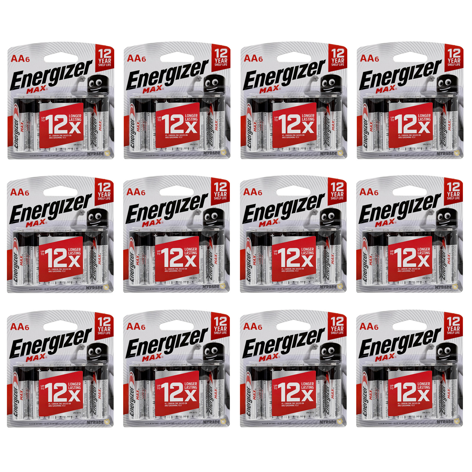 Energizer [Bulk 12 Packs] Alkaline Max 1.5V AA 6 Pcs Pack MT
