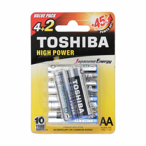 Toshiba Alkaline 1.5V AA Batteries 6 Pcs Pack MT