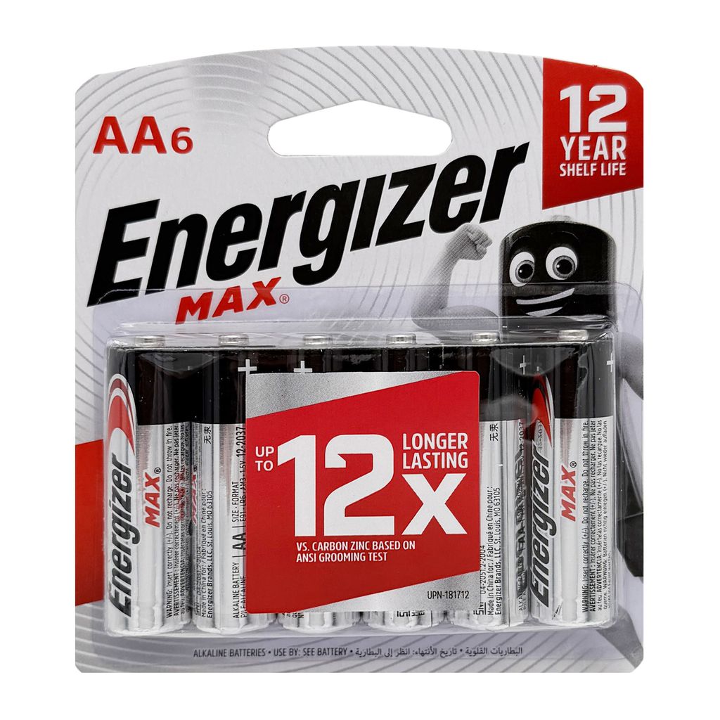 Energizer Alkaline Max 1.5V AA Batteries 6 Pcs Pack