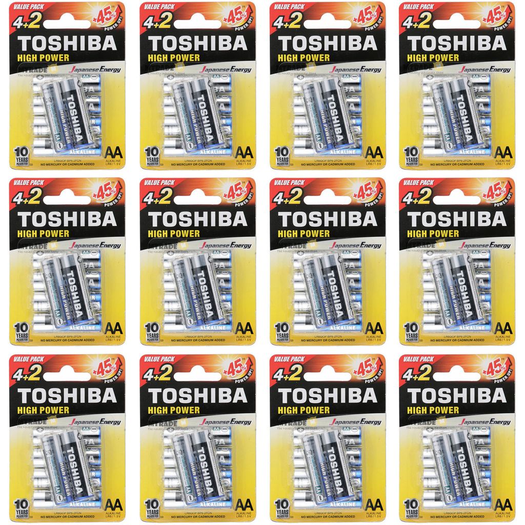 [Bulk 12 Packs] Toshiba Alkaline 1.5V AA 6 Pcs Pack MT