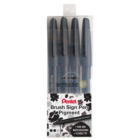 Pentel Brush Sign Pen Pigment 4 Pcs Set SESP15-4 Singapore MT