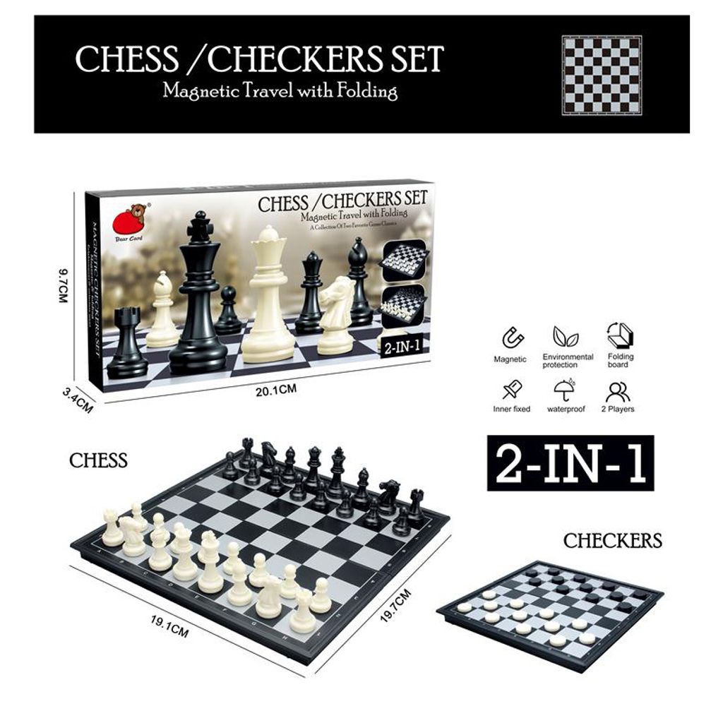 2-in-1 Magnetic Chess & Checkers Board Game