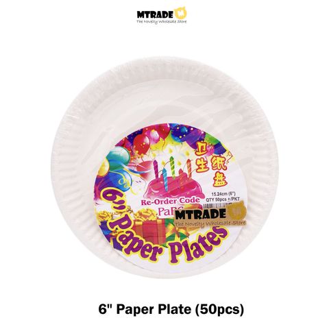 Disposable 6 Inch White Paper Plates Singapore 50pcs with Text