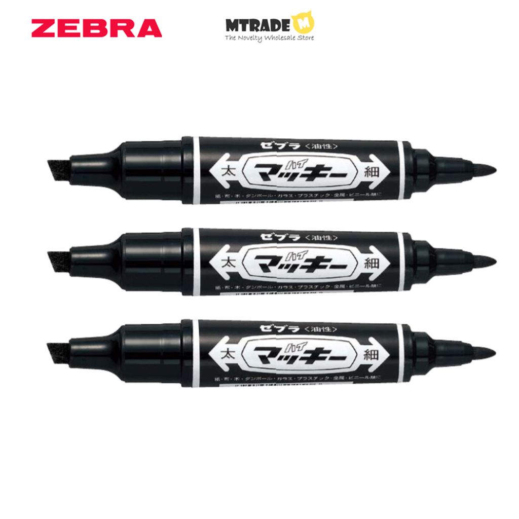 Zebra Hi-Mckee Bold Fine Double-Sided Permanent Marker MO-150-MC Black 3pcs
