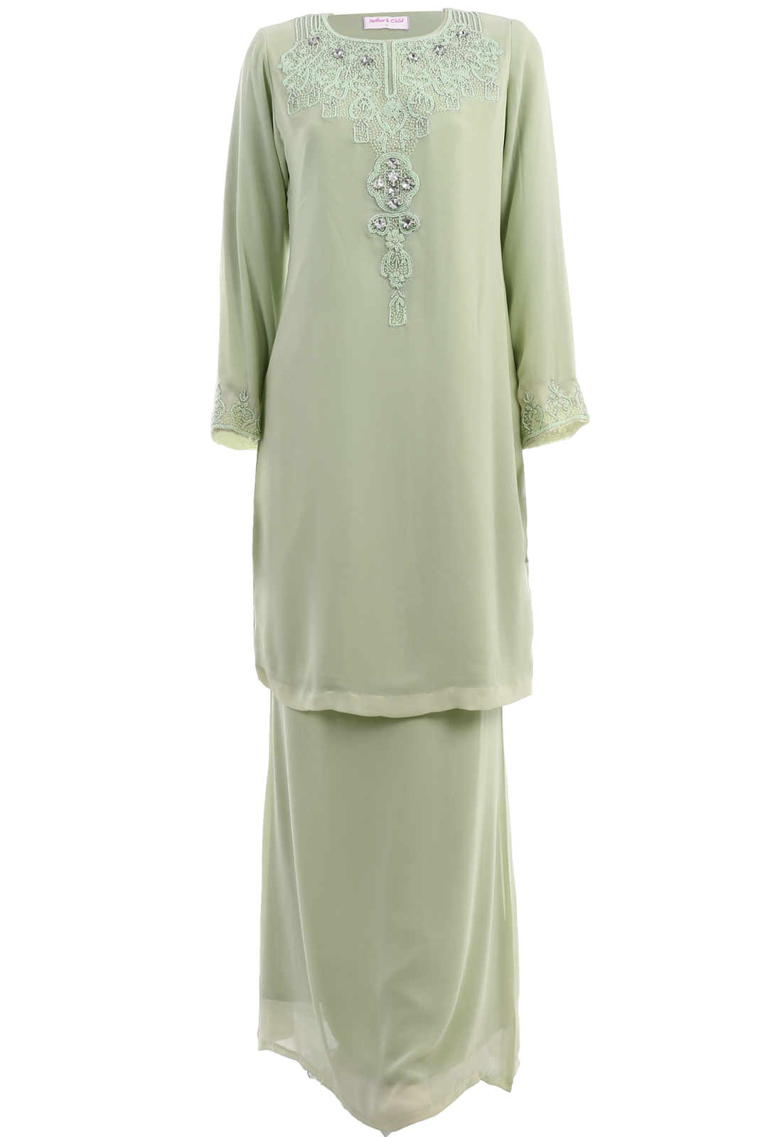 Women Kurung Modern Chiffon Hand Beading Light Green.png