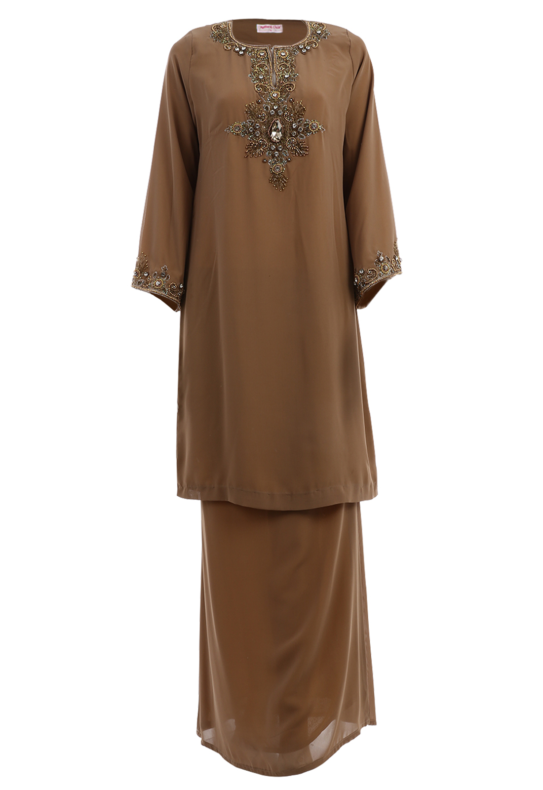 Women Kurung Modern Chiffon Hand Beading Dark Brown.png