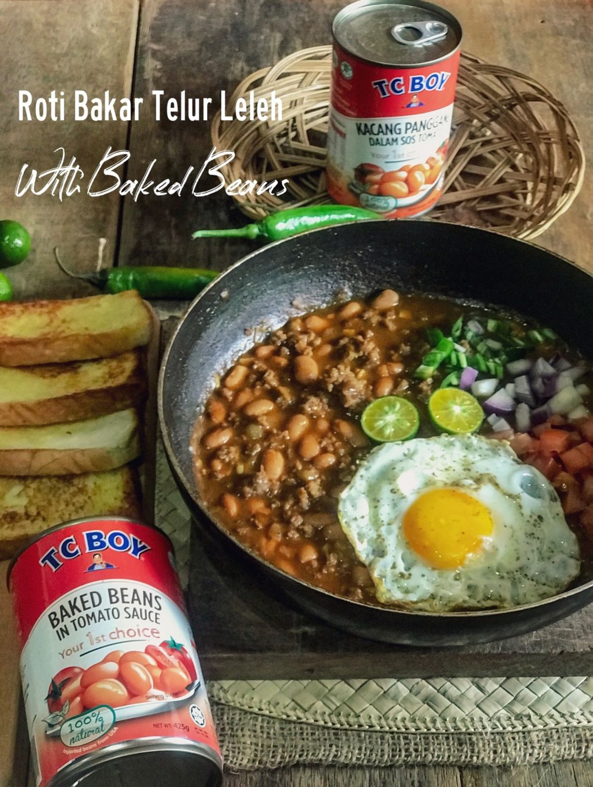 Melted Egg Toast with Baked Beans