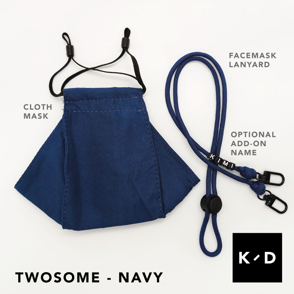 cloth mask navy and lanyard