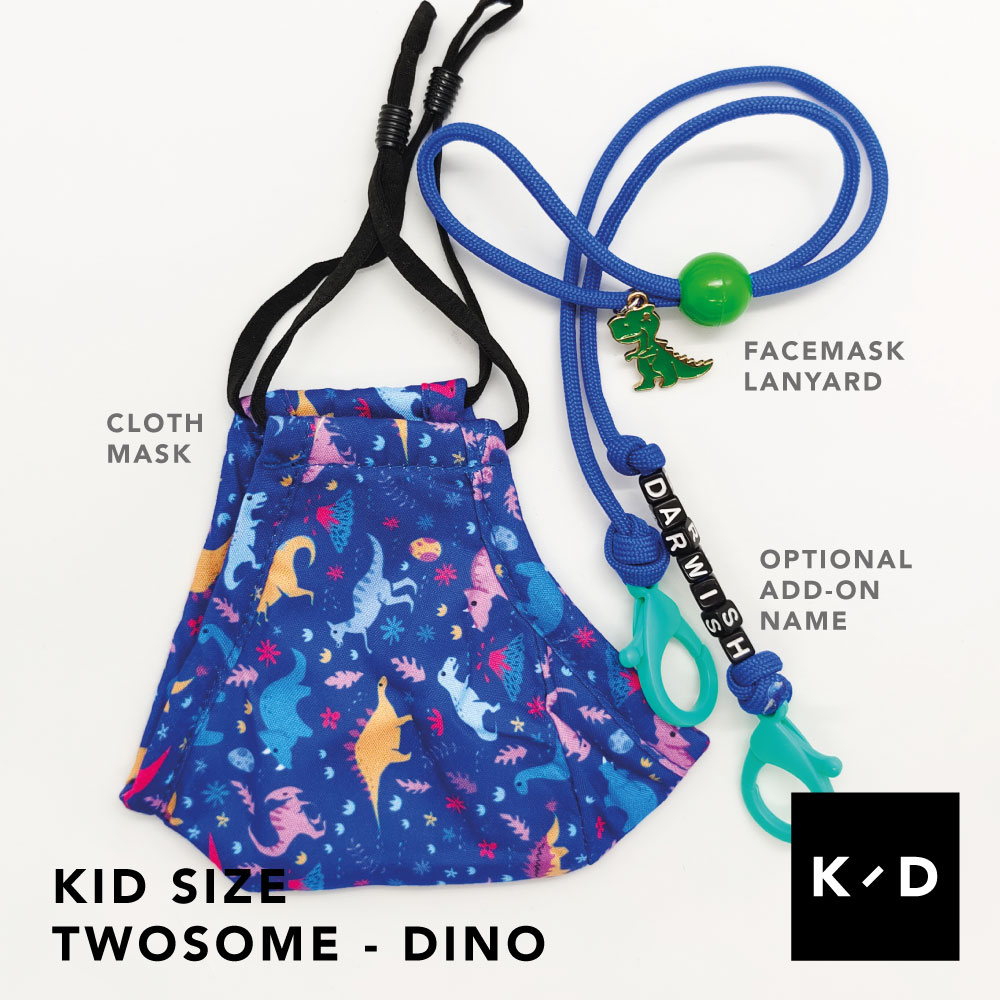 kids cloth mask dinosaur and lanyard