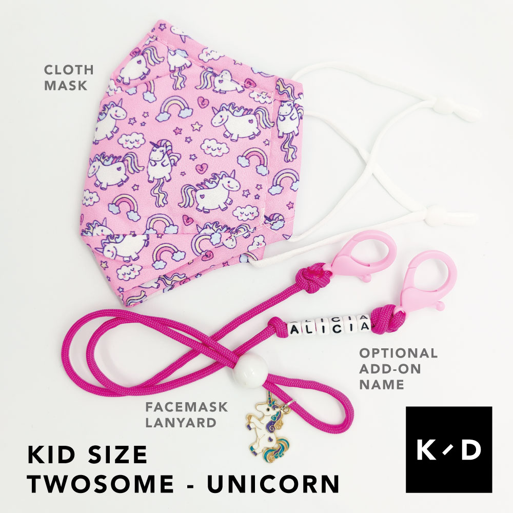 kids cloth mask unicorn and lanyard