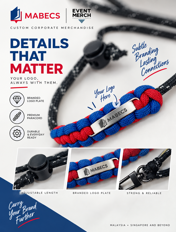 Mabecs Appreciation Luncheon branded phone lanyards customised with names, logo and event theme colours