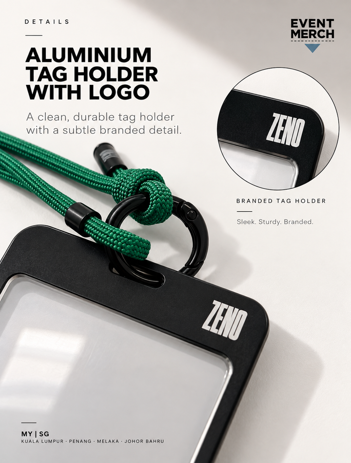 Custom ZENO staff lanyards with engraved logo for corporate gifts, employee gifts and event merchandise