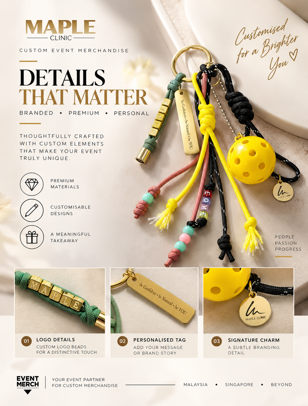 Custom Maple Clinic anniversary pickleball bag charm for event gifts, corporate door gifts and merchandise
