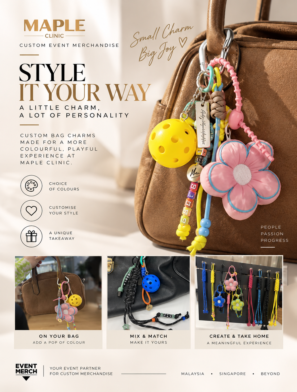 Maple Clinic anniversary pickleball bag charm DIY workshop station for corporate events in Malaysia
