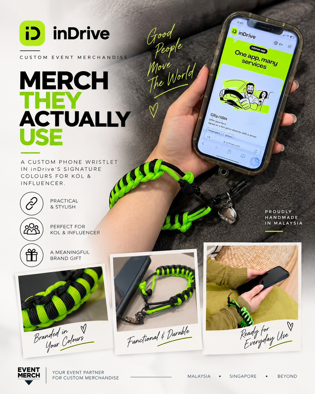 Customised inDrive phone wristlet for corporate gift packs, branded merchandise and event gifts