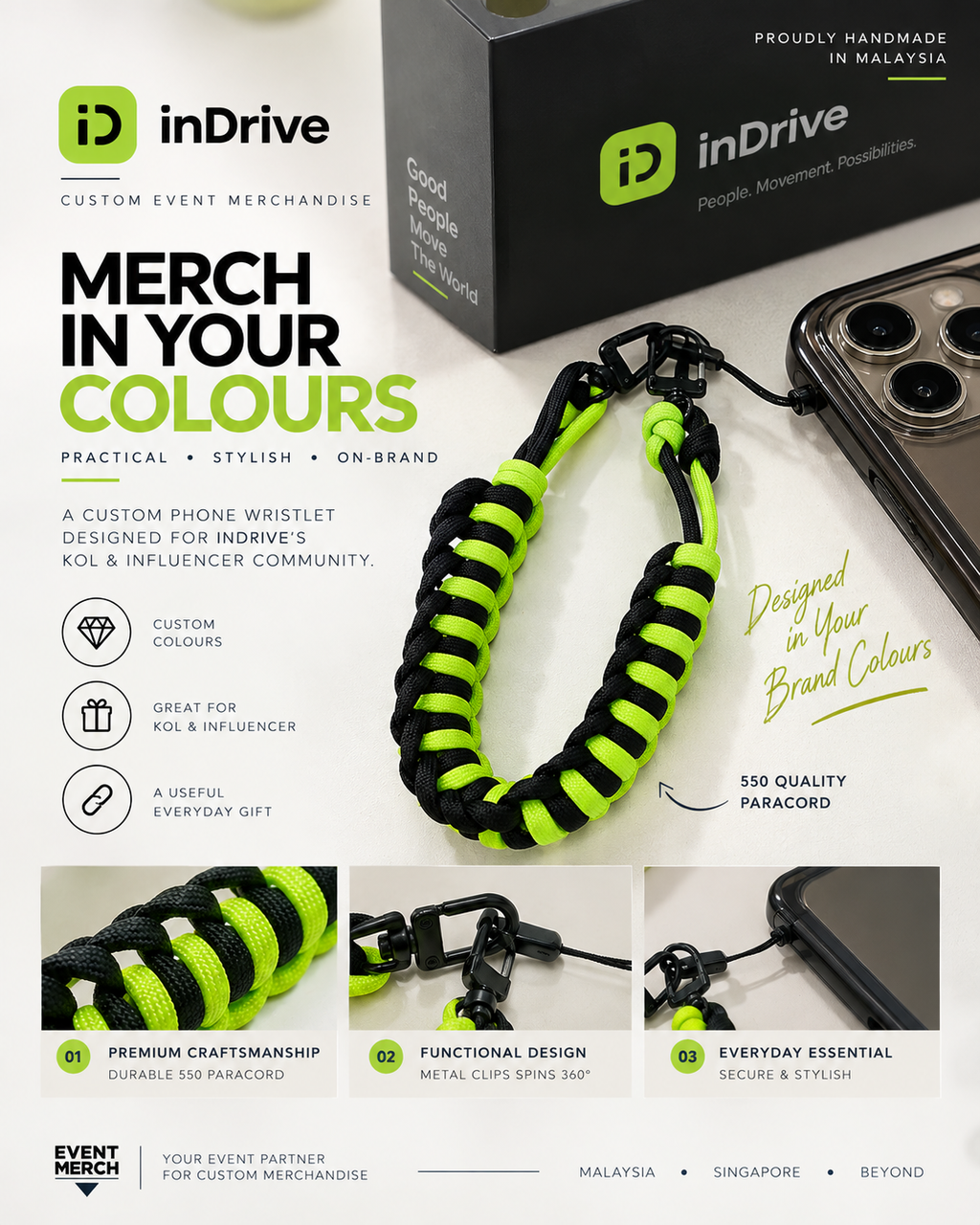 inDrive branded custom phone wristlet for KOL event merchandise and corporate promotional gifts
