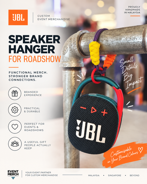 Custom JBL branded speaker hanger for roadshow event merchandise and corporate promotional campaigns