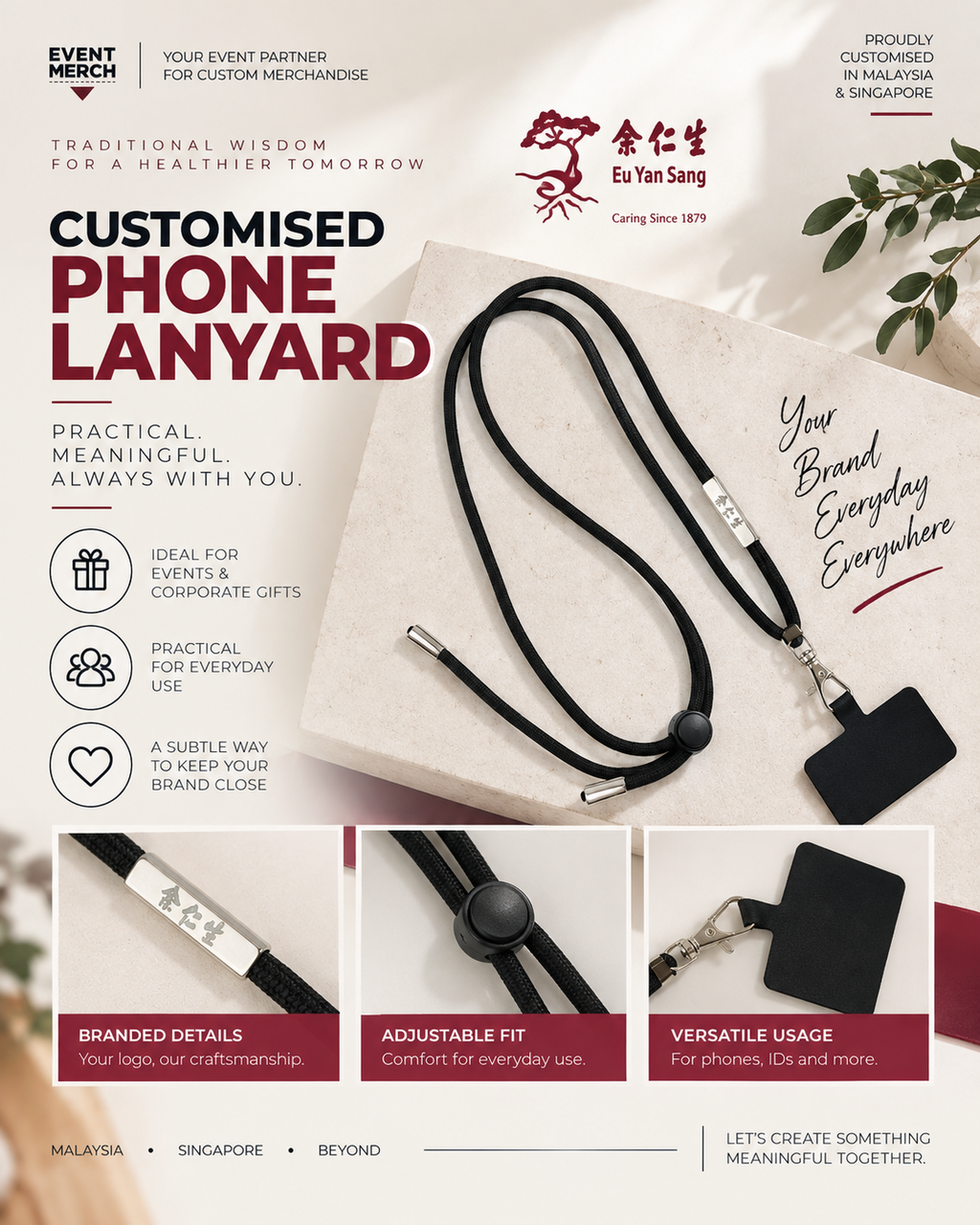 Eu Yan Sang 145th Anniversary customised crossbody phone lanyard with logo for corporate gifts and event gifts