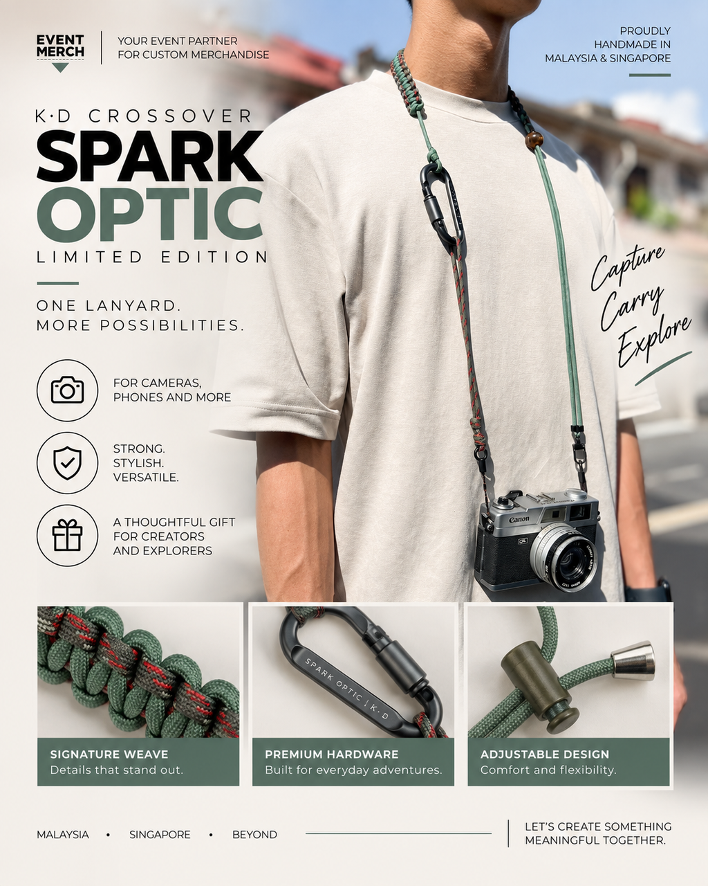 Custom camera, bag and phone multipurpose lanyard for corporate event workshop and branded merchandise in Malaysia