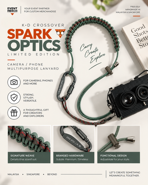 Spark Optics x KD Goods customised camera, bag and phone lanyard with logo for corporate gifts and event merchandise