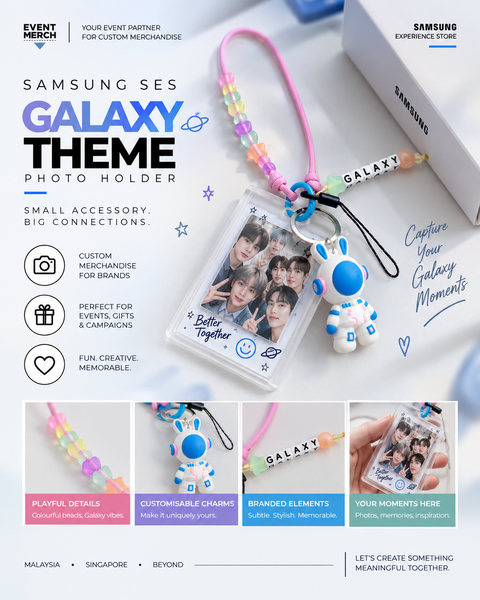 Samsung SES custom photo holder wristlet phone lanyard with logo, K-pop fan corporate merchandise