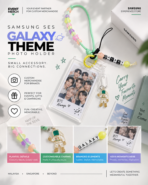 Custom Samsung SES photo holder wristlet phone lanyard with logo for corporate gifts, event gifts and door gifts