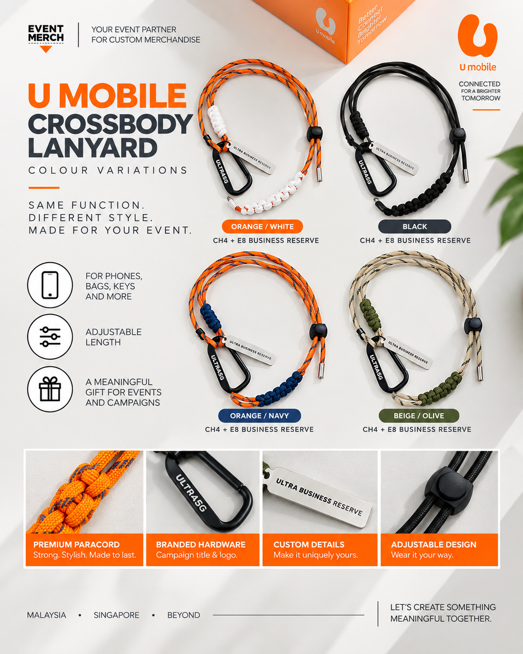 U Mobile branded crossbody phone lanyard worn as corporate event merchandise
