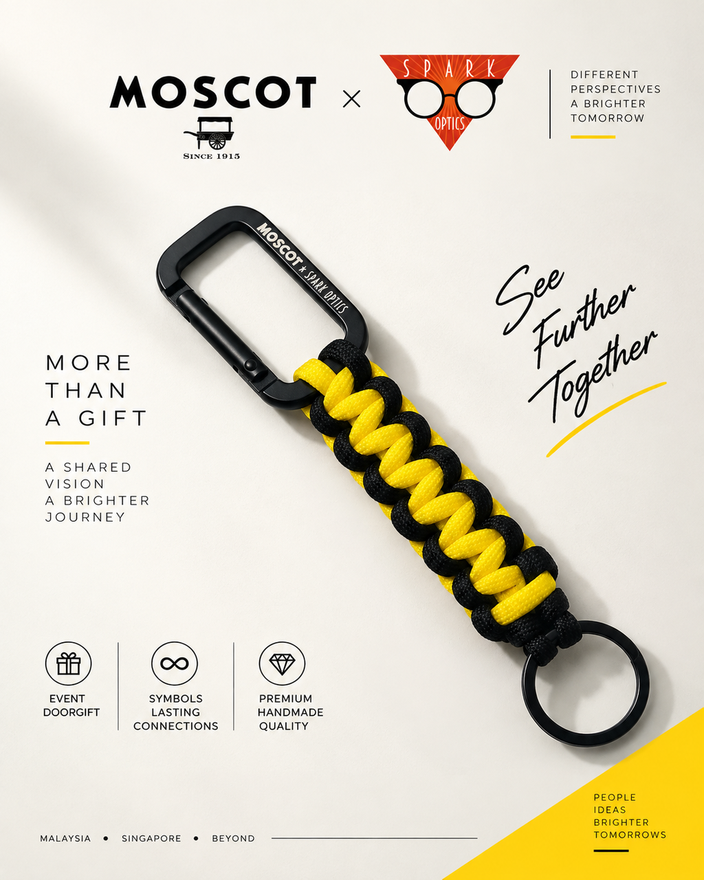 Custom carabiner keychain with engraved corporate logo and colour-matched paracord for corporate gifts and event merchandise in Malaysia and Singapore