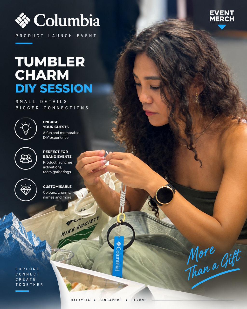 Guest making a personalised tumbler charm during a corporate DIY workshop and event merchandise activation in Malaysia