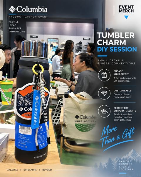 Columbia product launch tumbler charm DIY workshop with personalised 550 paracord charms for VIP guests, KOLs and media in Malaysia
