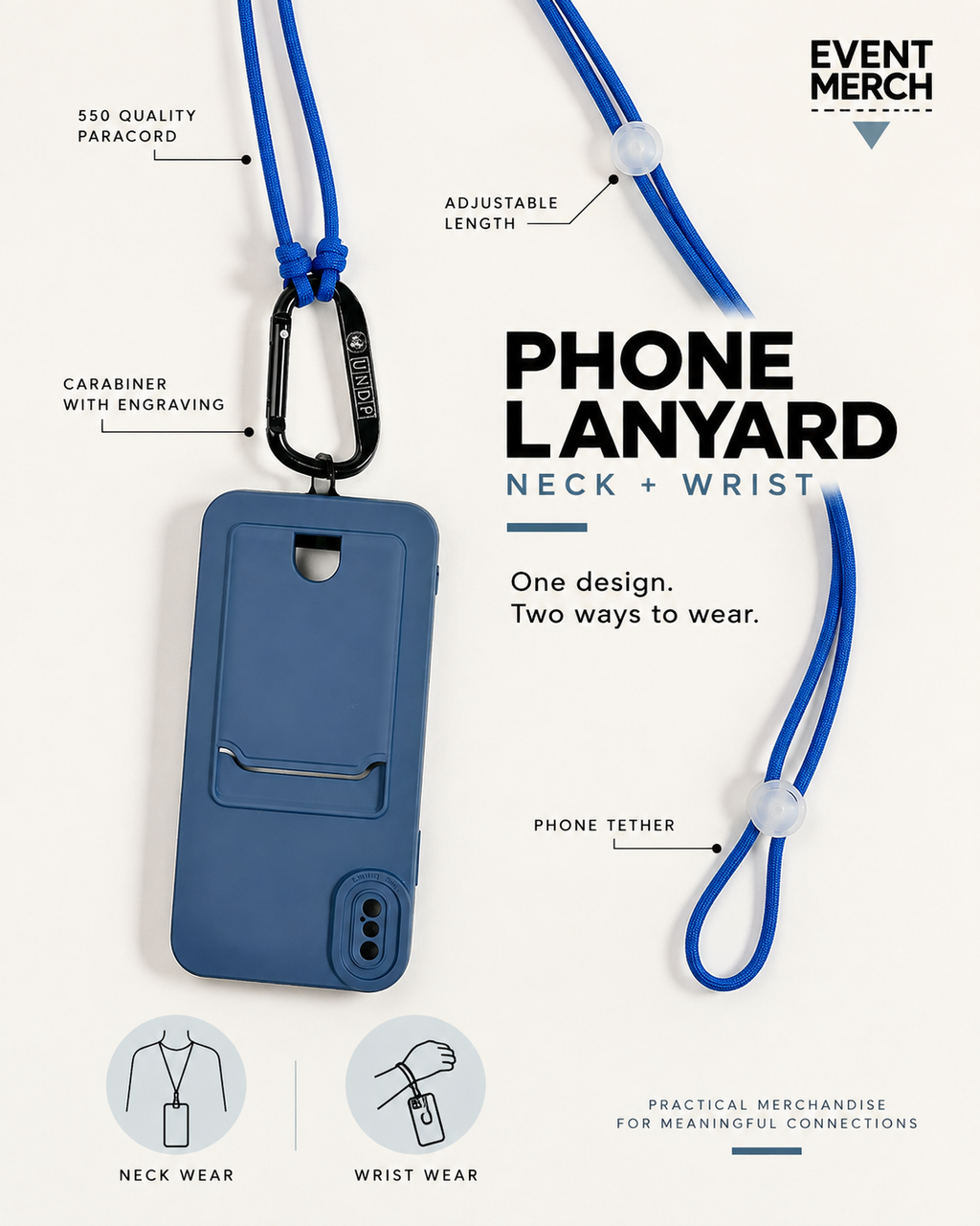 Multipurpose custom corporate lanyard made with 550 paracord for UNDP event proposal, designed for ID tags, phone, keys, sunglasses, tumbler and purse use in Malaysia and Singapore