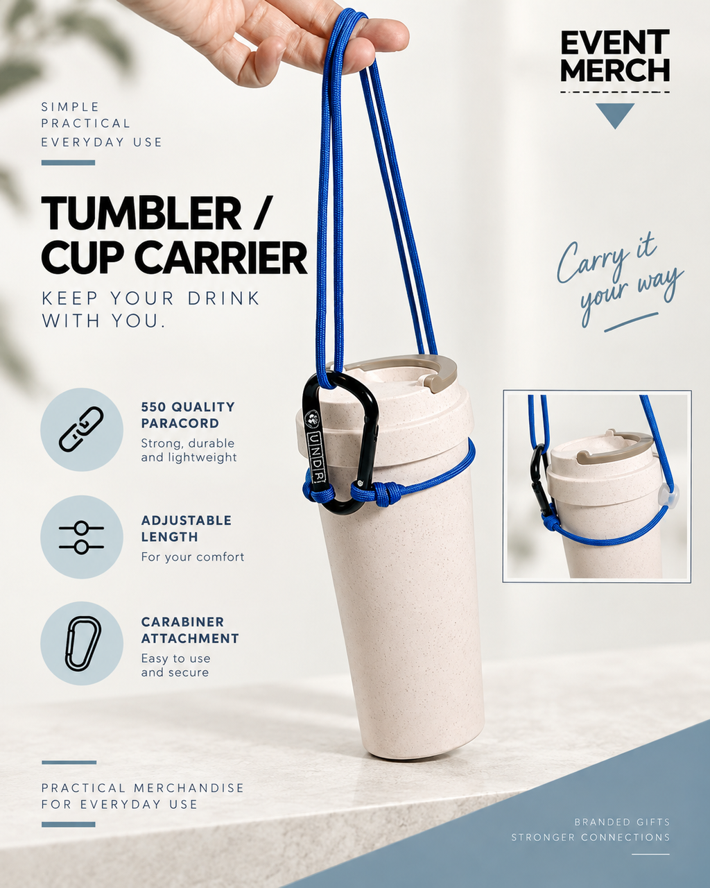 Multipurpose custom corporate lanyard made with 550 paracord for UNDP event proposal, designed for ID tags, phone, keys, sunglasses, tumbler and purse use in Malaysia and Singapore