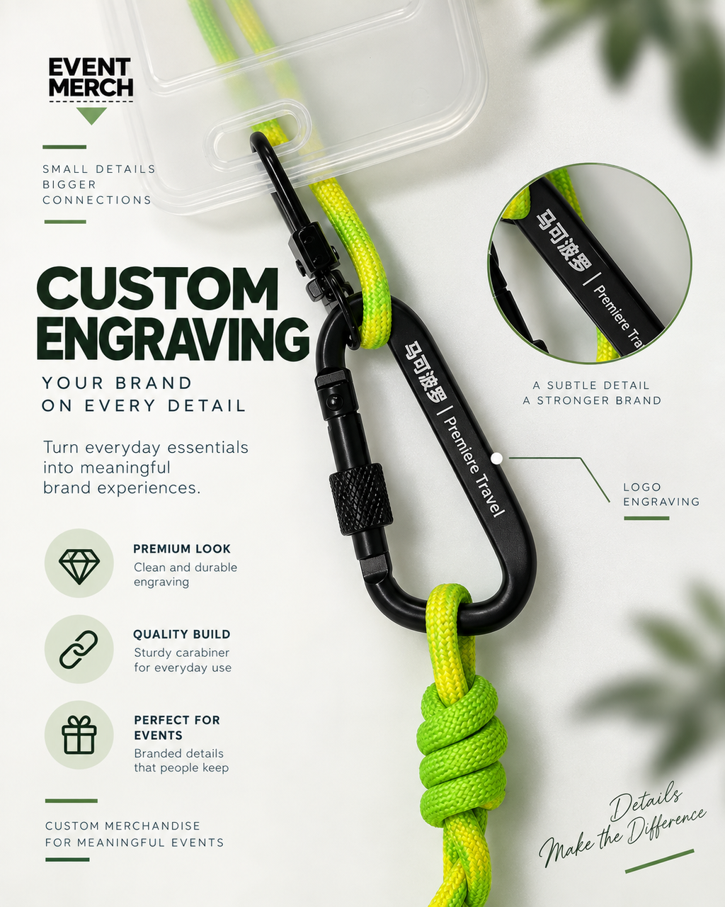 Custom crew tag and phone lanyard with braided cord, ID badge holder and phone tether for corporate event merchandise in Malaysia and Singapore