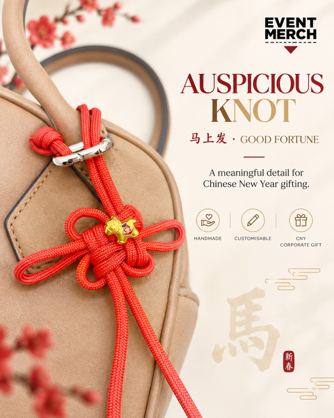 Premium handmade paracord Chinese New Year knot with golden 马上发 horse charm for customised festive gifts