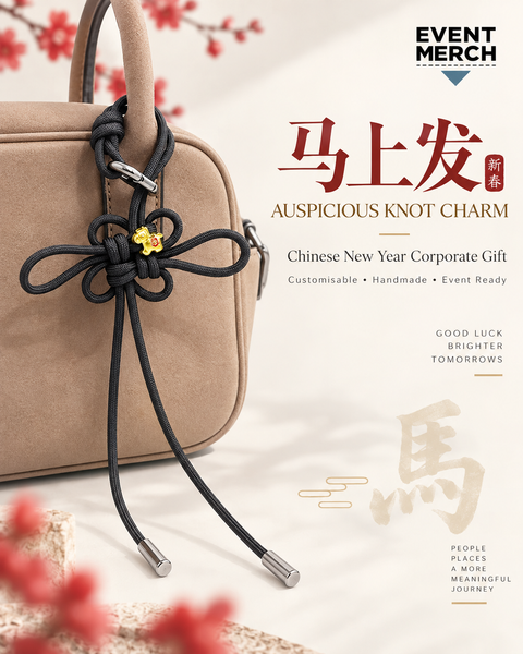 CNY auspicious knot with golden horse 马上发 charm customised for corporate gift and event merchandise Malaysia Singapore