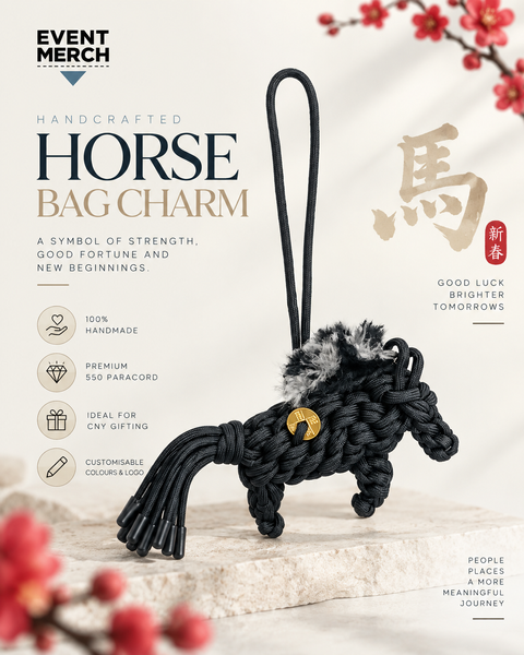 Handwoven galloping horse bag charm made with 550 quality paracord for Chinese New Year corporate gifts Malaysia Singapore