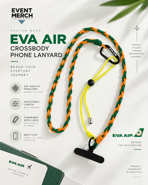 EVA Air custom crossbody phone lanyard proposal with adjustable paracord design and engraved logo hardware for corporate event merchandise in Malaysia