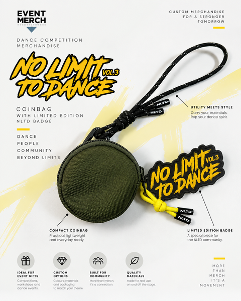 No Limit To Dance Vol.3 official competition merchandise custom coin bag with limited edition NLTD badge, event merchandise Malaysia