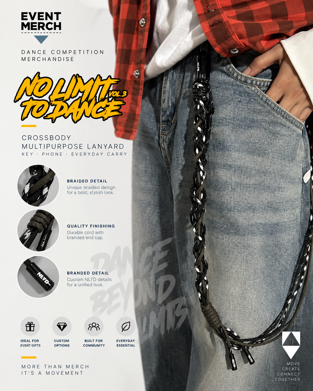 No Limit To Dance Vol.3 custom wristlet multipurpose cord for key and phone, branded event merchandise for dance competition in Malaysia