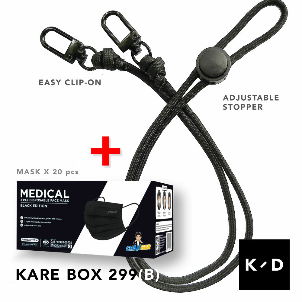 Black 3-ply mask Black Lanyard