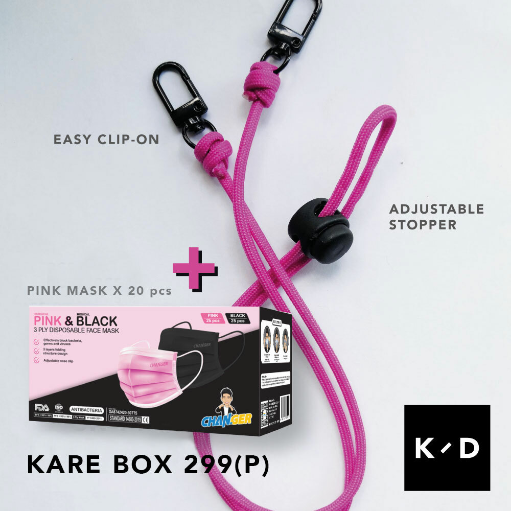 Black & Pink 3-Play Mask Pink Lanyard