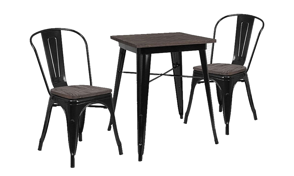 Tekkashop LODS1933B Square Metal Dining Set with Wood Top in Black