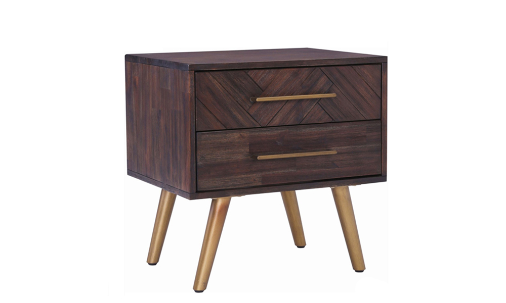 Tekkashop FDBT1583-DBR Rustic Wooden Bedside Table With Two Compartments