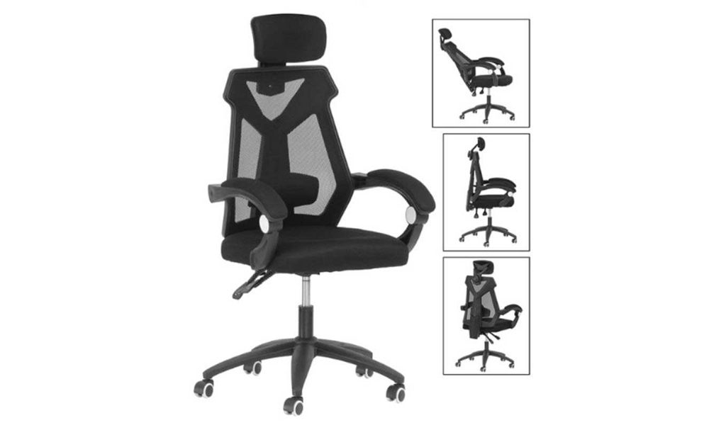 Tekkashop FDOC954BL Elegant Ergonomic Mesh Office Chair with Adjustable Headrest