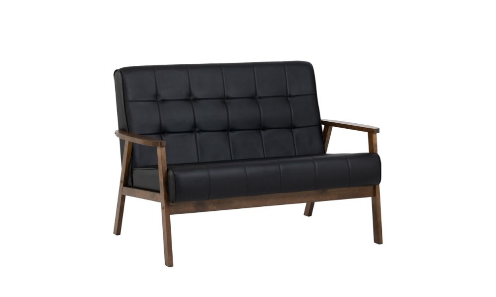 Wooden leather sofa in black