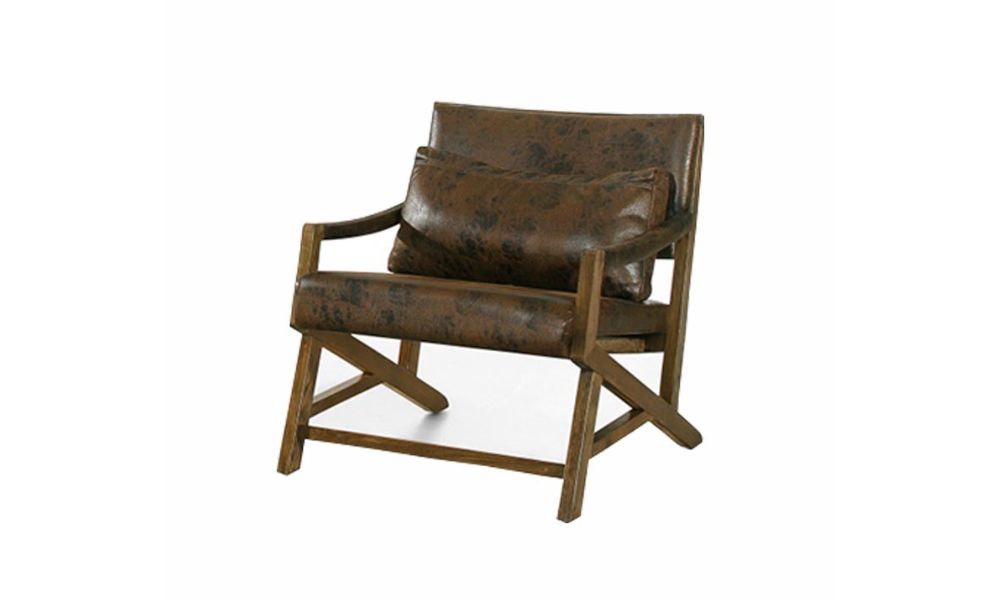 Retro style leather armchair with wooden frame