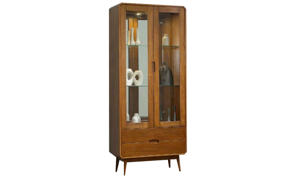 Classic Solid Wood Display Cabinet with Glass Door in Brown