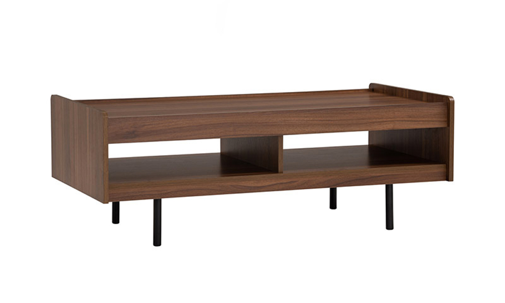 Retro Style Coffee Table with Open Shelves in Walnut