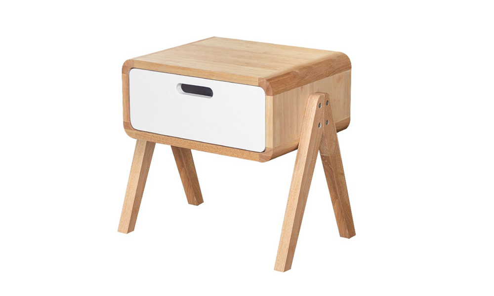 Natural Wooden Side Table with 1 Pull-out Drawer